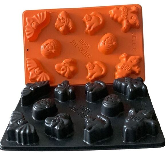 Vintage JELL-O Jello JIGGLERS MOLDS Lot of 2 Halloween Cat Bat Pumpkin Ghost - Picture 2 of 5